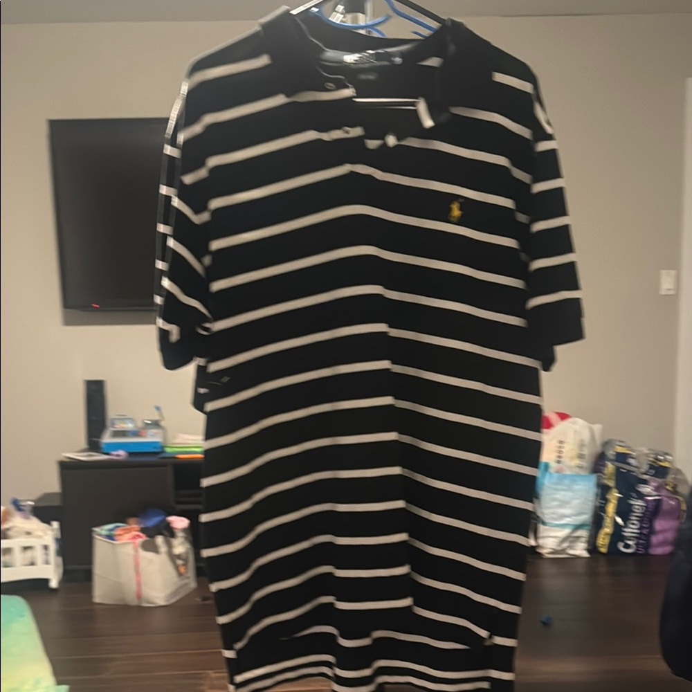 Ralph Lauren Black and Cream Striped Polo